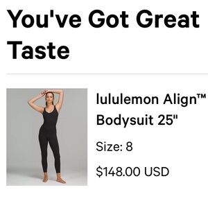 lululemon Align Bodysuit size 8 in great condition inseam 25”